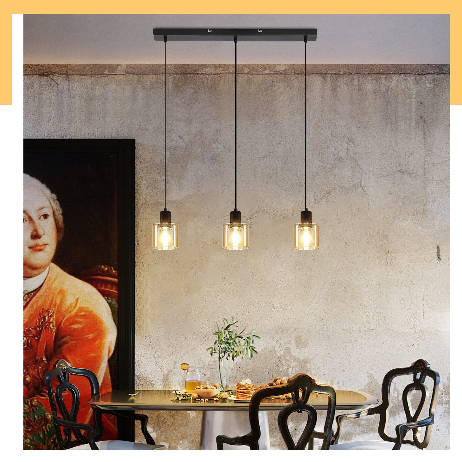 ZMH Candeeiro de teto suspenso E27 3 LUZES Vintage Preto - 6