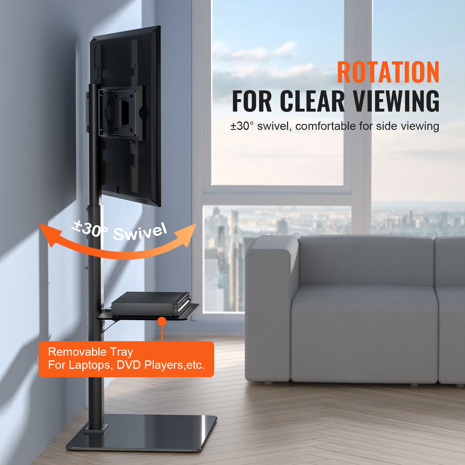 Support TV Pivotant,VEVOR Support TV Sur Pied Réglable pour TV 32-55/65/85 pouces,Hauteur Ajustable,Support TV Portable,Max VESA 600x800mm - 4