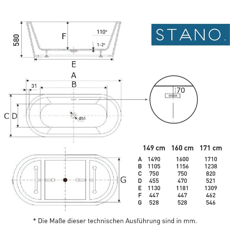 Bañera exenta FINDLAY Anti-Slide 149 cm - 3