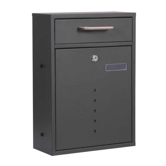 Boîte Aux Lettres Anthracite / Imitation Bois Avec Support Argente En Acier 88717712