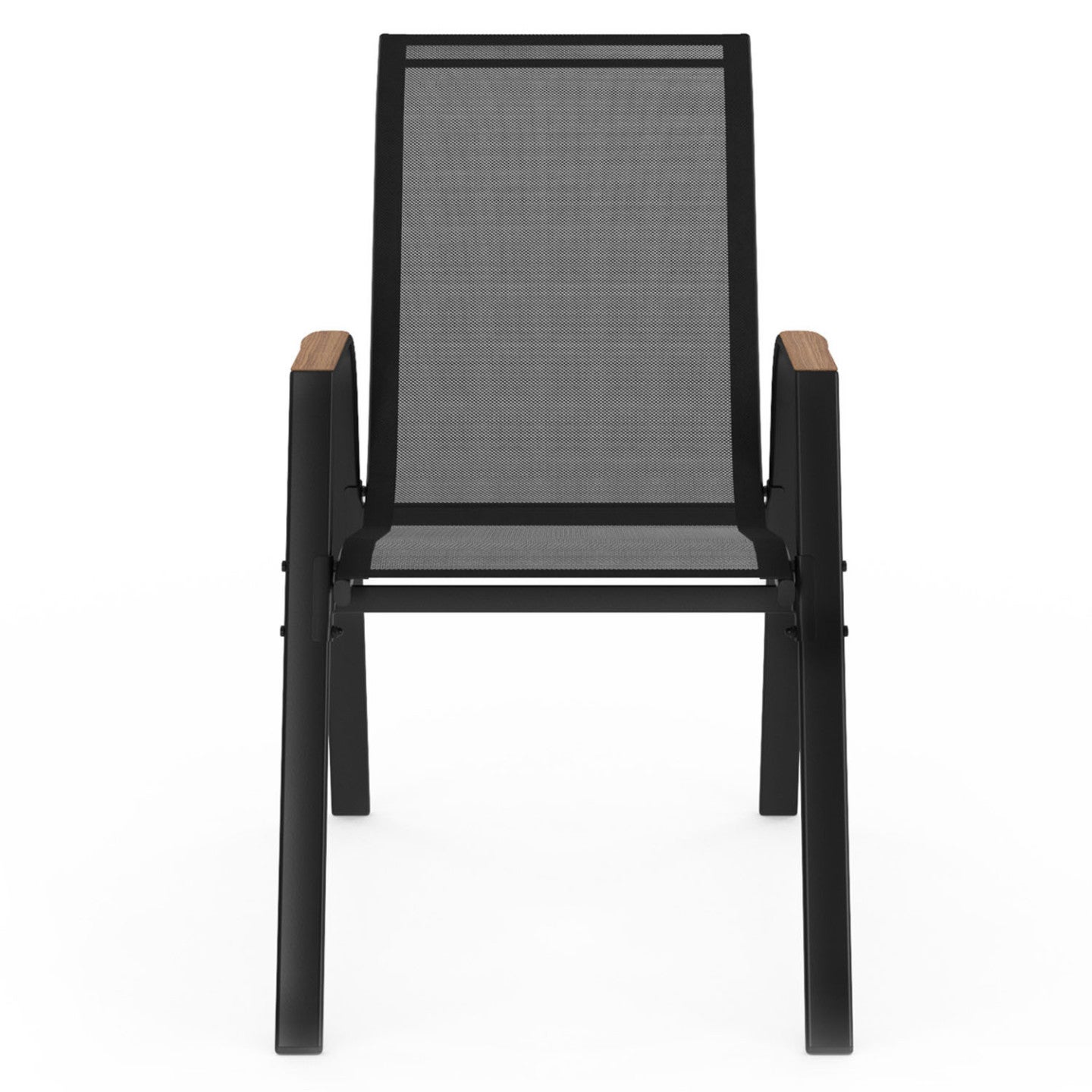 Lot de 4 chaises de jardin NOUMEA métal et textilène empilables noir et bois - 3