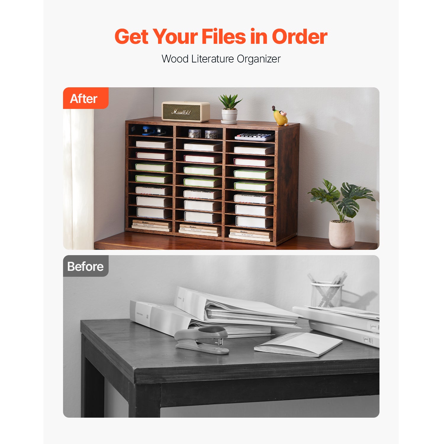Organiseur Littérature SucceBuy Bois 27 Compartiments, Boîte aux Lettres avec Étagères Amovibles, Marron Foncé pour Bureau - 4