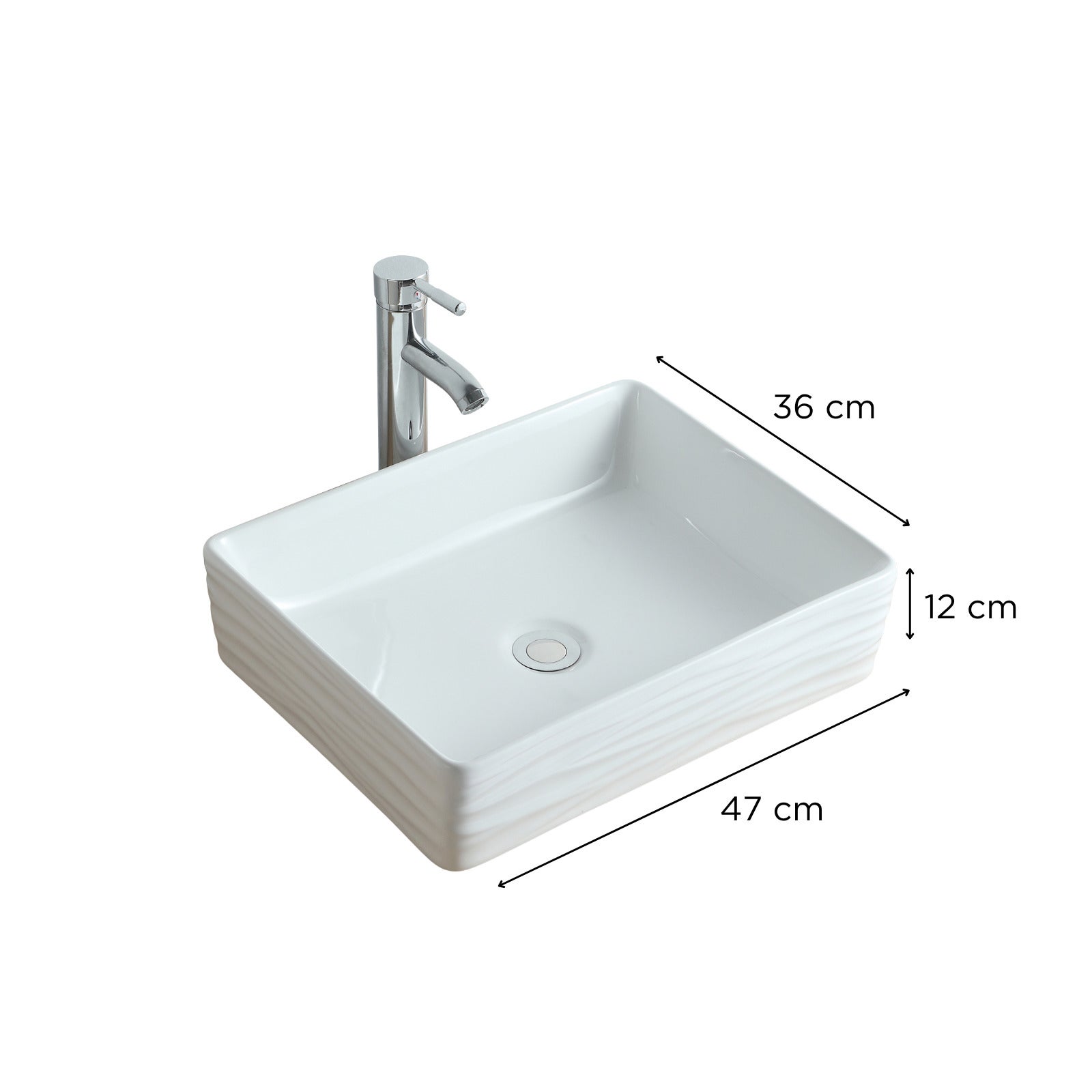 Lavabo sobre encimera rectangular de cerámica SERENA, 47x36cm - 3