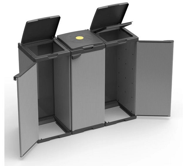 Pattumiera differenziata 3 ante, Mobile con tre buste porta sacchi per raccolta differenziata dei rifiuti. - 2