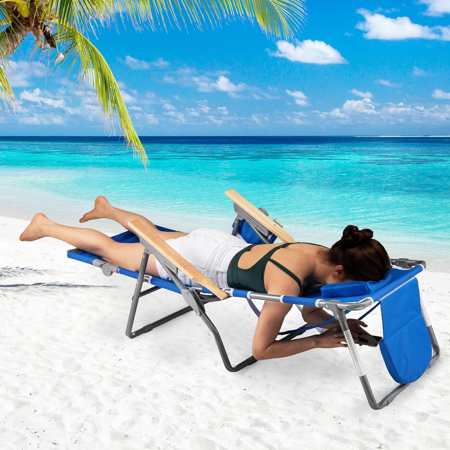 Chaise longue pliable acier enduit de poudre noir