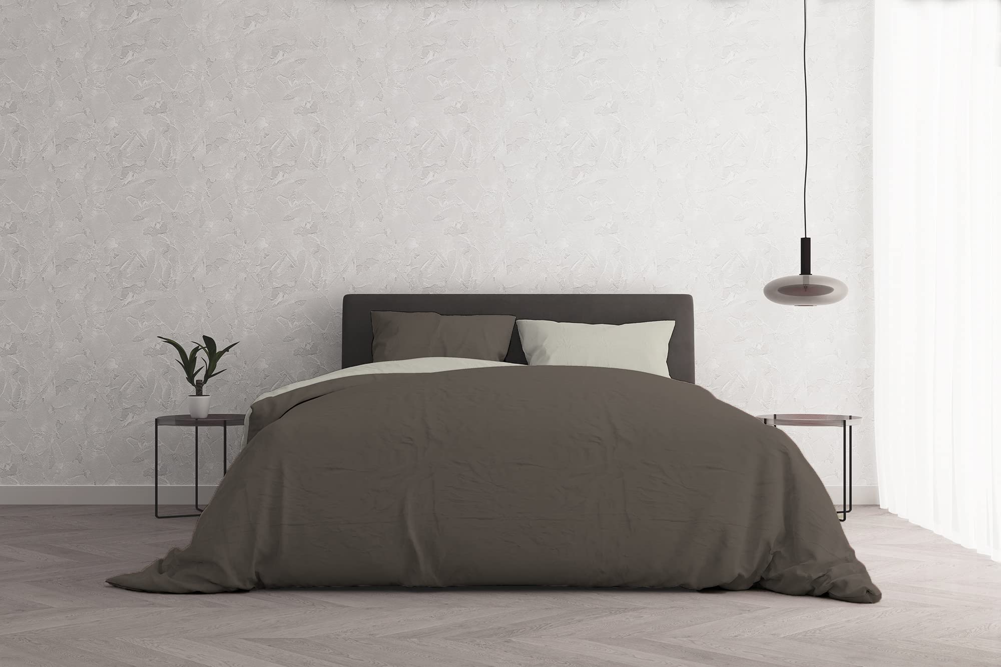Copripiumino In Cotone Naturale MB HOME ITALY – Color Marrone/panna, Misura Matrimoniale – Made In Italy, Doppia Patella