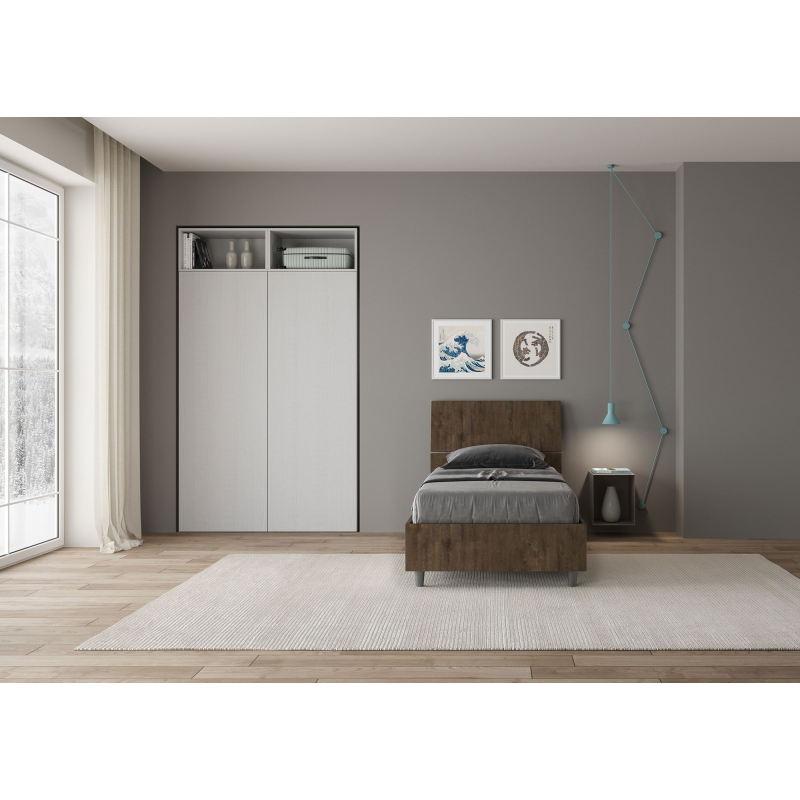 Lit en bois avec tête de lit inclinée Renoma-Couleur Marron Foncé-80x200 - 3
