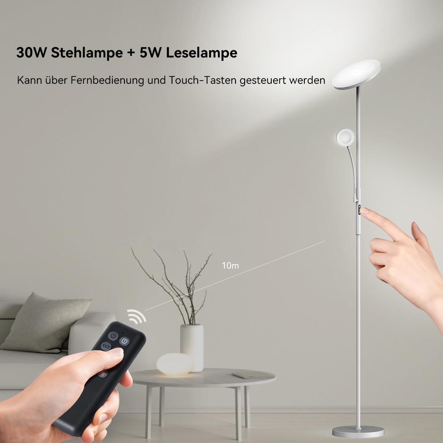 Lampadaire LED Dimmable 35W avec Liseuse, 4200LM, 3000K-6000K, Télécommande, Luminaire sur Pied Moderne pour Salon, Chambre, Bureau, Hôtel - 3