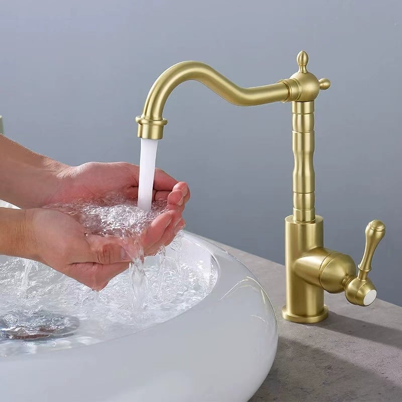 Mitigeur lavabo surélevé cannelé Doré
