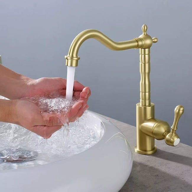 Mitigeur lavabo surélevé cannelé Doré Mitigeur lavabo surélevé cannelé Doré