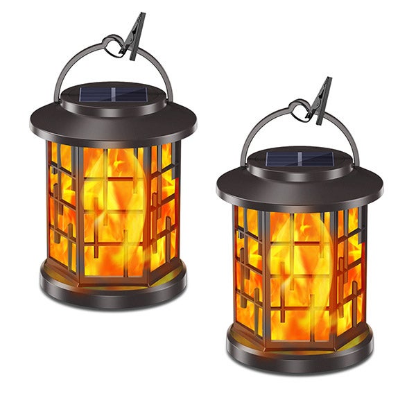 Zewnętrzne lampy solarne, 2 sztuki, dekoracyjne oświetlenie ogrodowe, wodoodporne IP65, latarnie LED, lampki imitujące płomień, lampki nocne