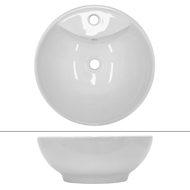 Lavabo De Cerámica Blanco Redondo LuxeBath - 455 Mm X 185 Mm, Incluye Desagüe Con Rebosadero
