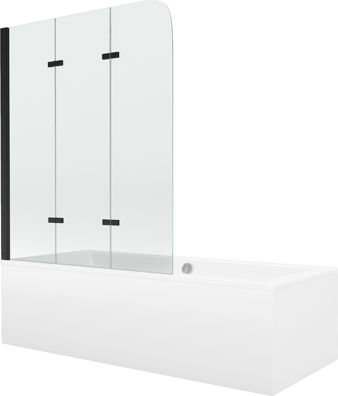 Mexen Cube wanna prostokątna 180 x 80 cm z obudową i parawanem 3-skrzydłowym 120 cm, transparent, czarny - 550518080X9012037000
