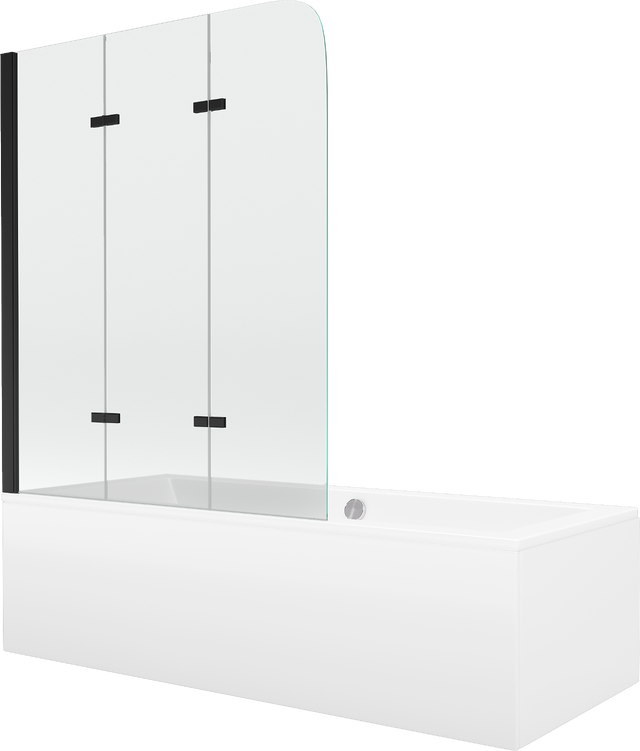 Mexen Cube baignoire rectangulaire 180 x 80 cm avec tablier et paroi 3 volets 120 cm, transparent, noir - 550518080X9012037000