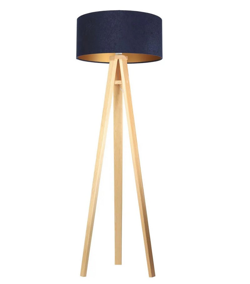 Lampa stojąca HOME 50 granatowa/złoty/sosna