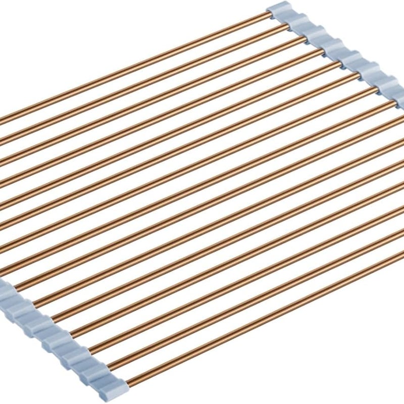 Szara składana suszarka do naczyń, 15 rurek 43 x 30 cm, 1 mata na blat kuchenny, składana suszarka do naczyń, ociekacz ze stali nierdzewnej