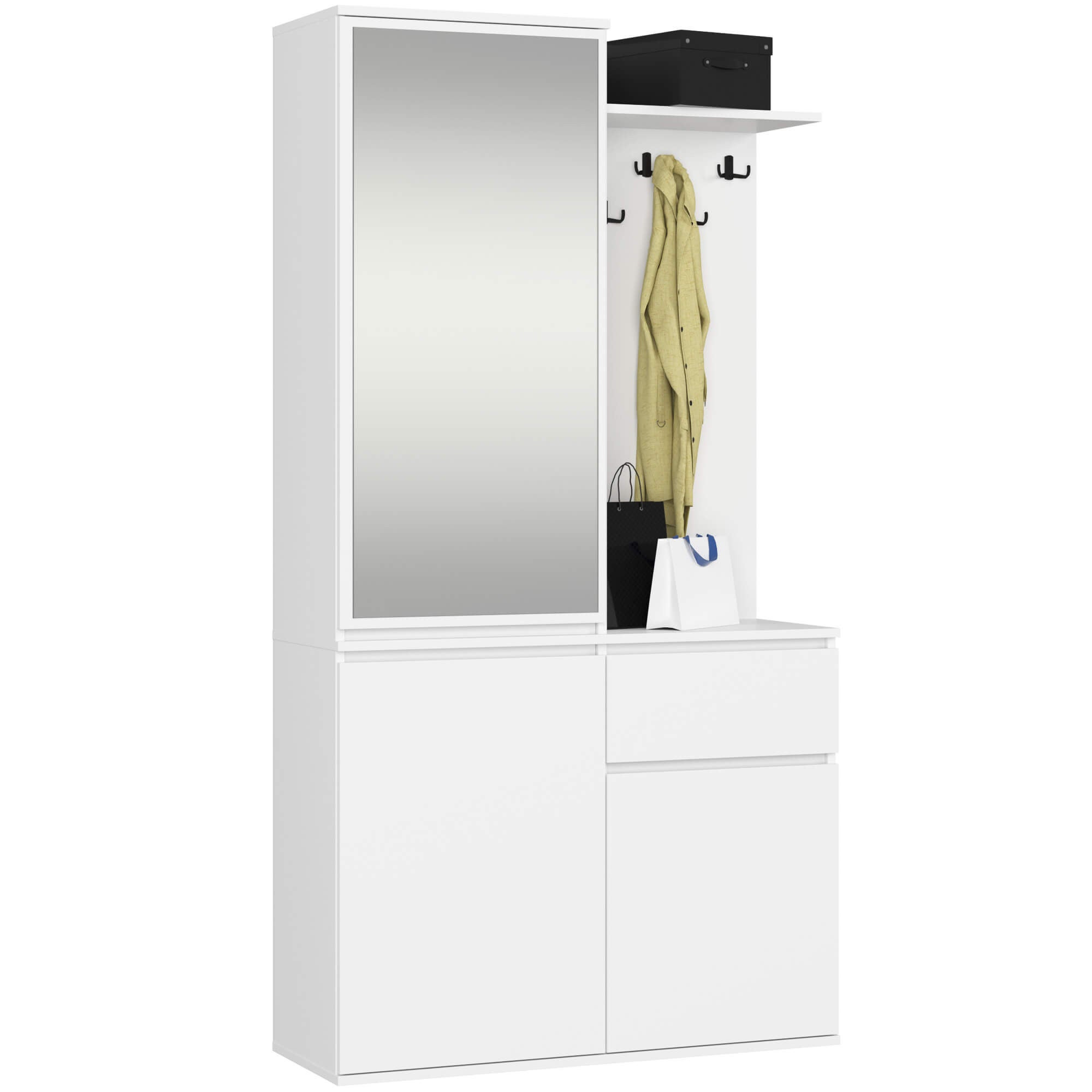 Zestaw do przedpokoju z lustrem AKORD ENTRO Biały 95 cm 1 szuflada 3 drzwi 7 półek 95x35x183 cm