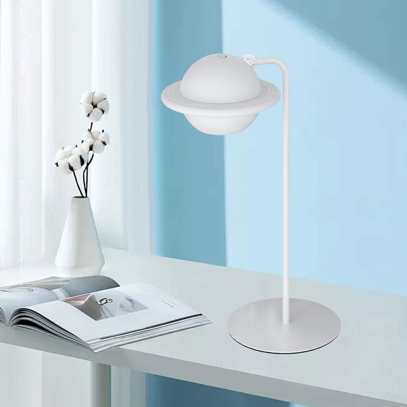 Biała, kolorowa lampka biurkowa z magnetyczną planetą, bezprzewodowa lampka LED z klipsem