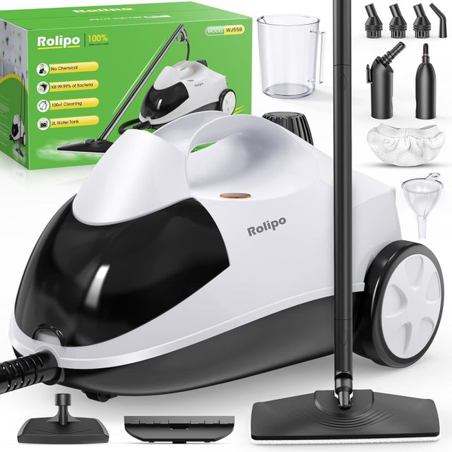 Nettoyeur vapeur 2L 2000W 4 bar multifonction avec buses sols canapés voiture, plastique résistant, blanc