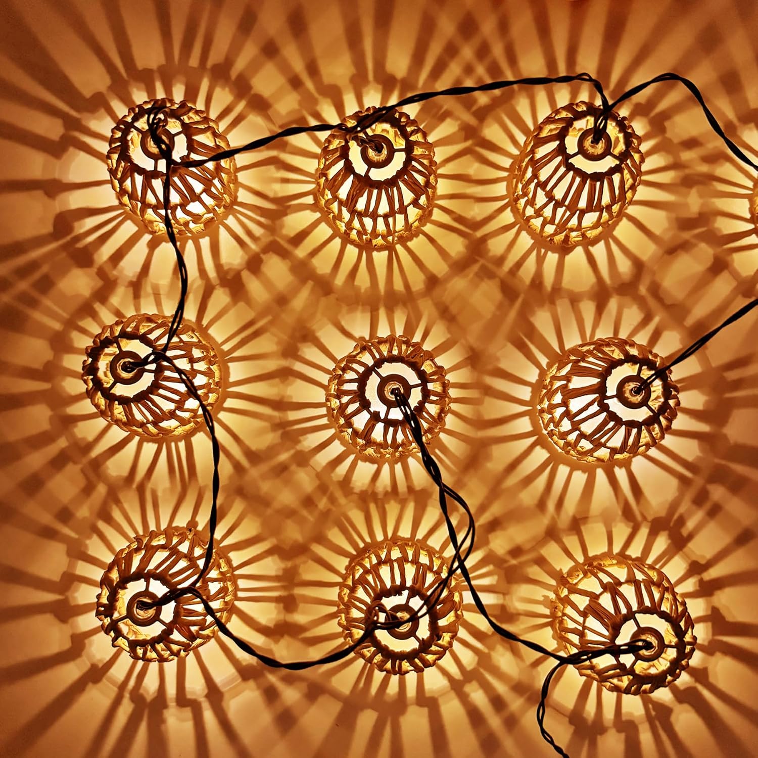 Luci solari a catena, luci solari da fata, 10 sfere solari a LED in rattan, luci da esterno a catena. - 7
