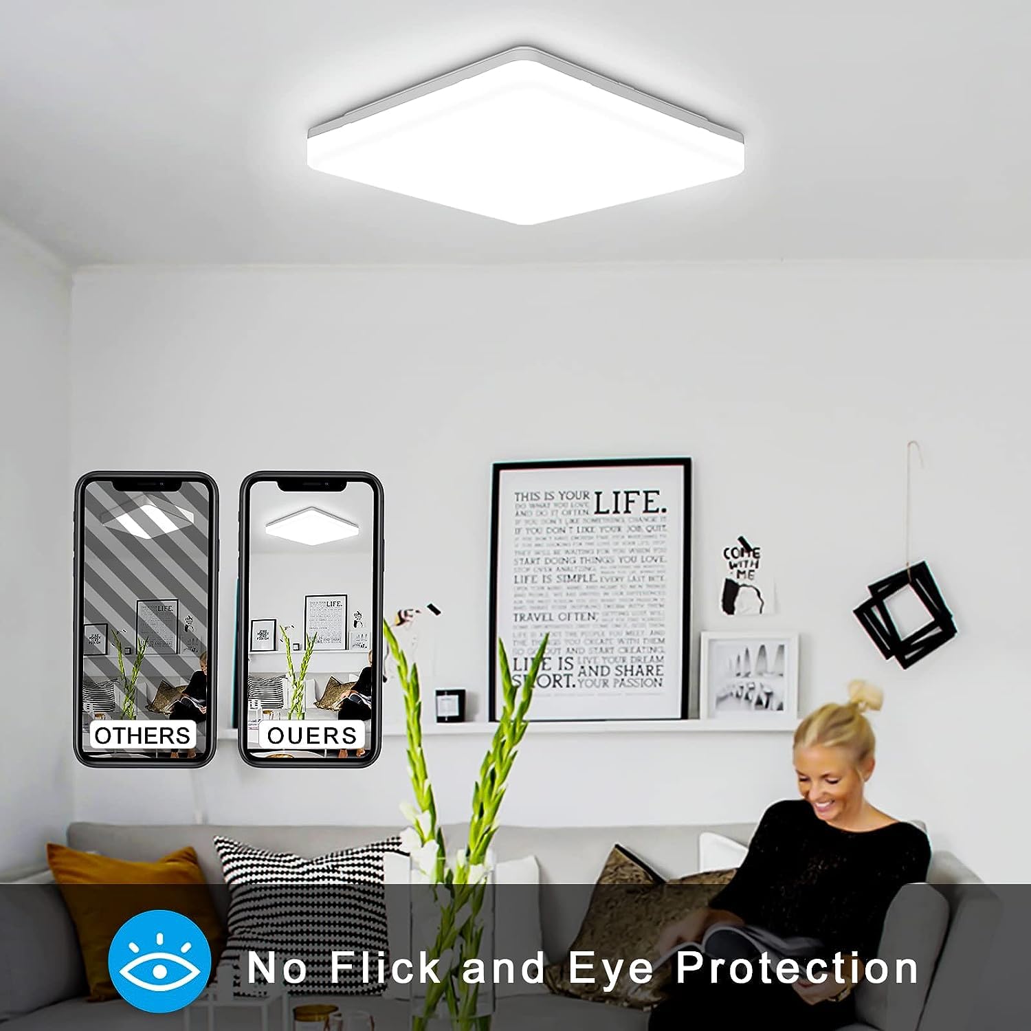 LOVHAUS Plafonnier LED RGB 24W Dimmable avec Télécommande, Luminaire LED Plafond Cuisine LED 2400LM pour Salon, Salle de Bain, Chambre d'enfant,IP54 - 2
