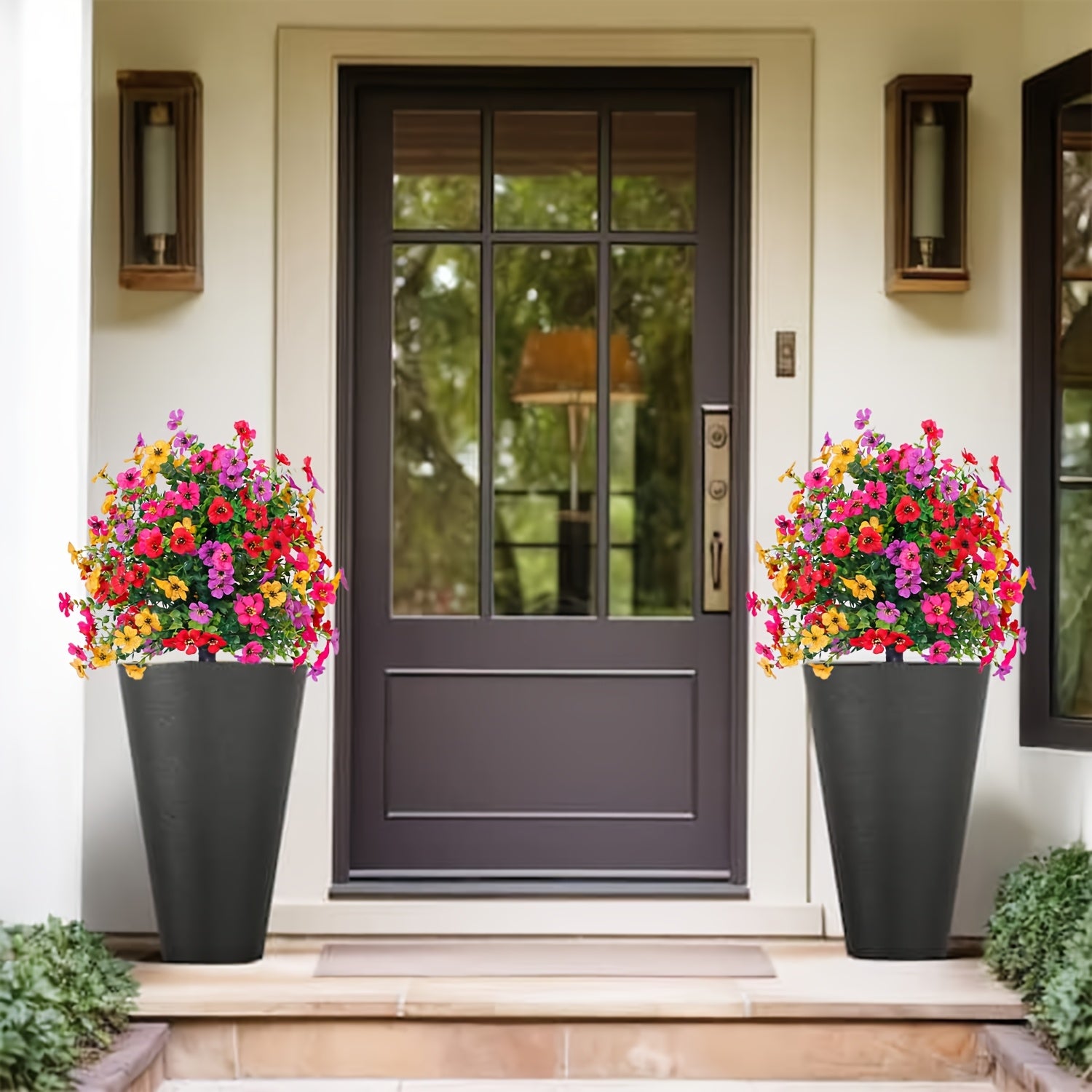 Leroy Merlin 2 Plantas Artificiales Para Interior Y Exterior, Flores Artificiales, Protección Uv, Para Decoración De Patio. Moradas 