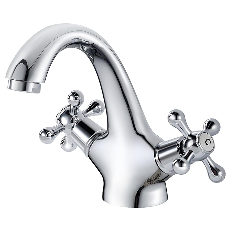 Kran umywalkowy do łazienki w stylu vintage, kran umywalkowy z dwoma uchwytami, kran umywalkowy do łazienki, ciepła i zimna woda, chrom