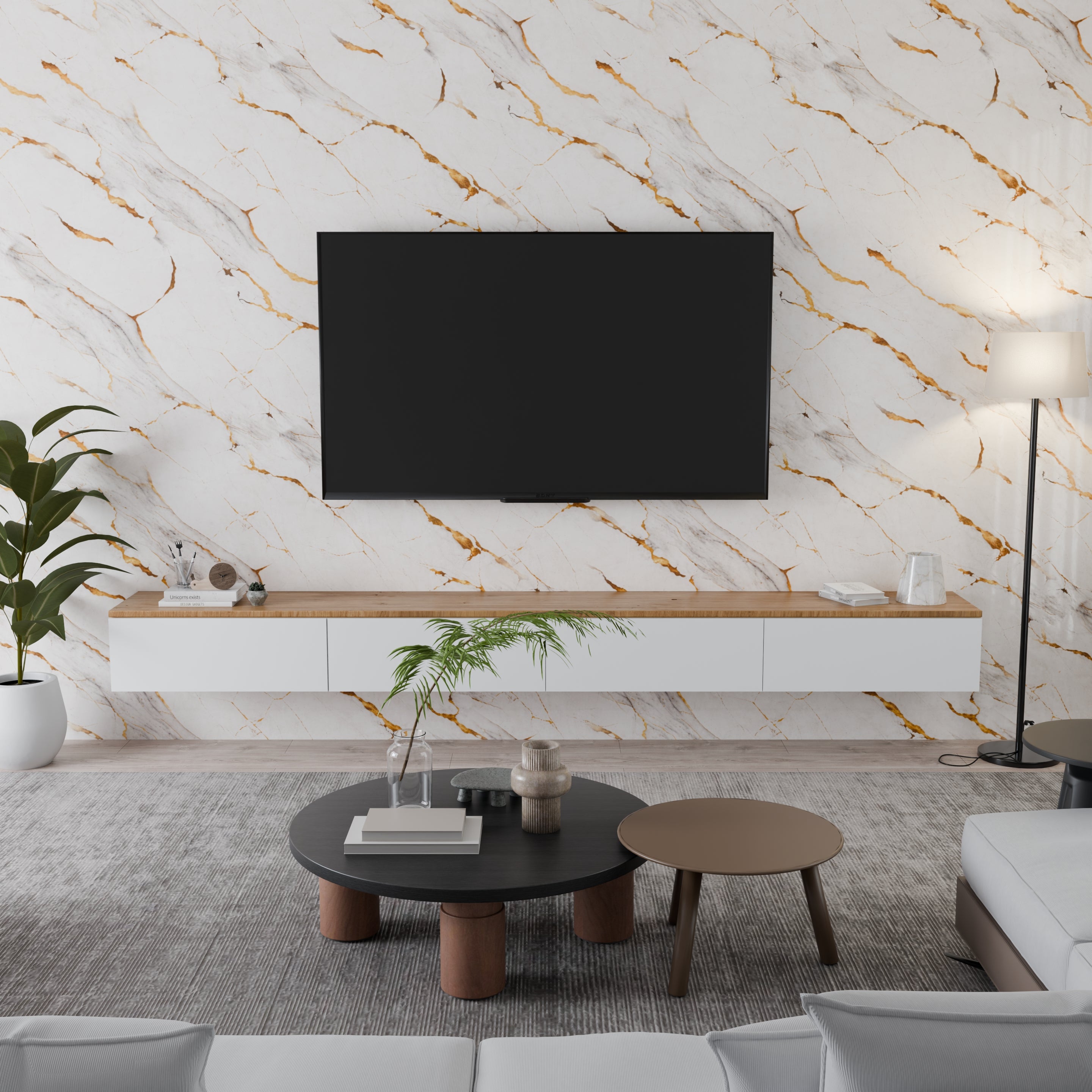 Panneau Mural – Blanc Or – Effet Marbre – 250x120x0.3CM - 4