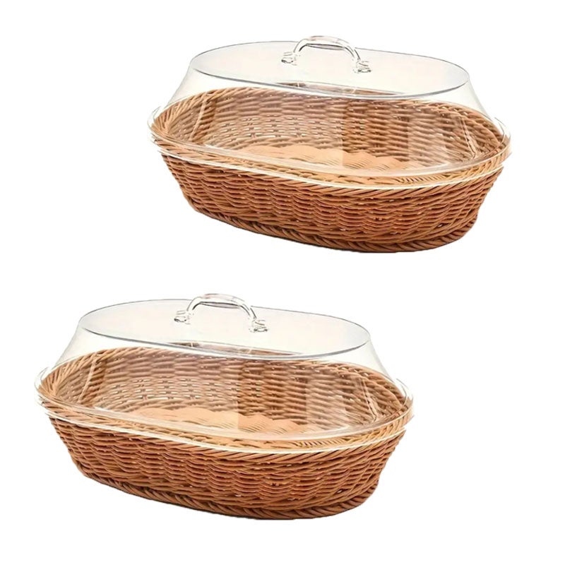 1 pleciony kosz z przezroczystą pokrywką, wielofunkcyjna taca kempingowa wielokrotnego użytku, idealna do kuchni i na kemping.