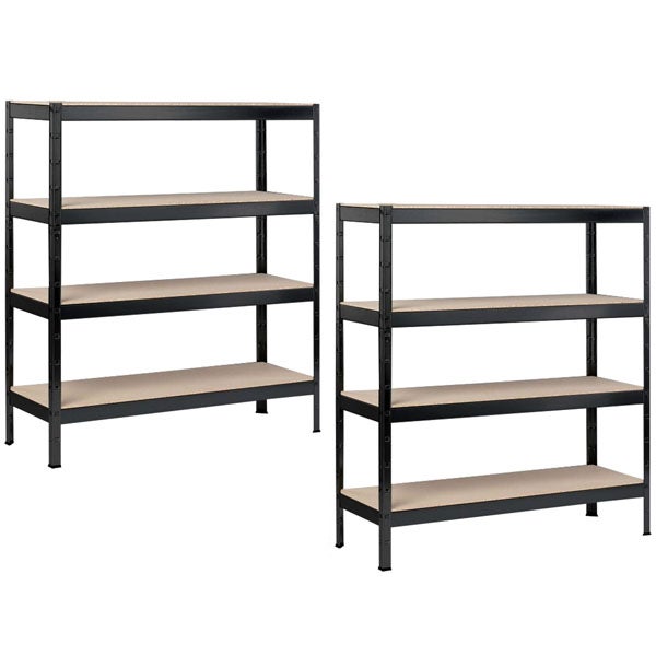 Lot de 2 Rayonnage pour charges lourdes avec 4 étagères en bois, 180x160x60 cm (hxlxp), charge admissible par niveau env. 250 Kg, noir