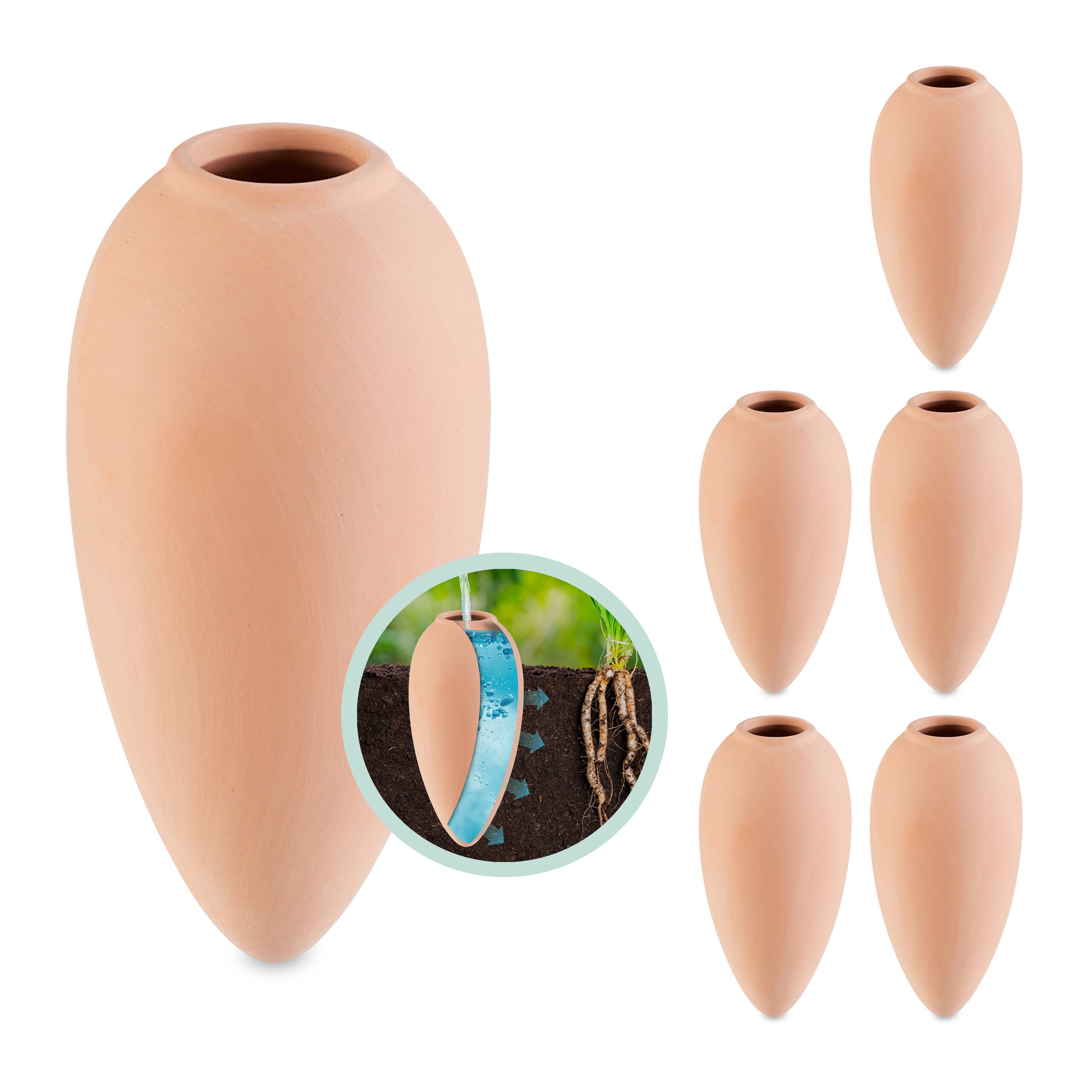 Relaxdays Arrosage en terre cuite, lot de 4, pour bouteilles 1,5 l, pour pantes d'intérieur, marron et bleu | Leroy Merlin