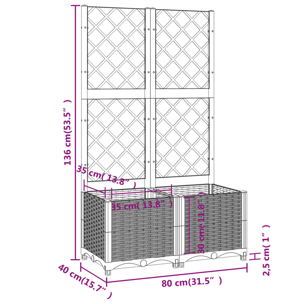 Maison Exclusive - Vaso/floreira jardim c/ treliça 80x40x136 cm PP cinza-claro - 8
