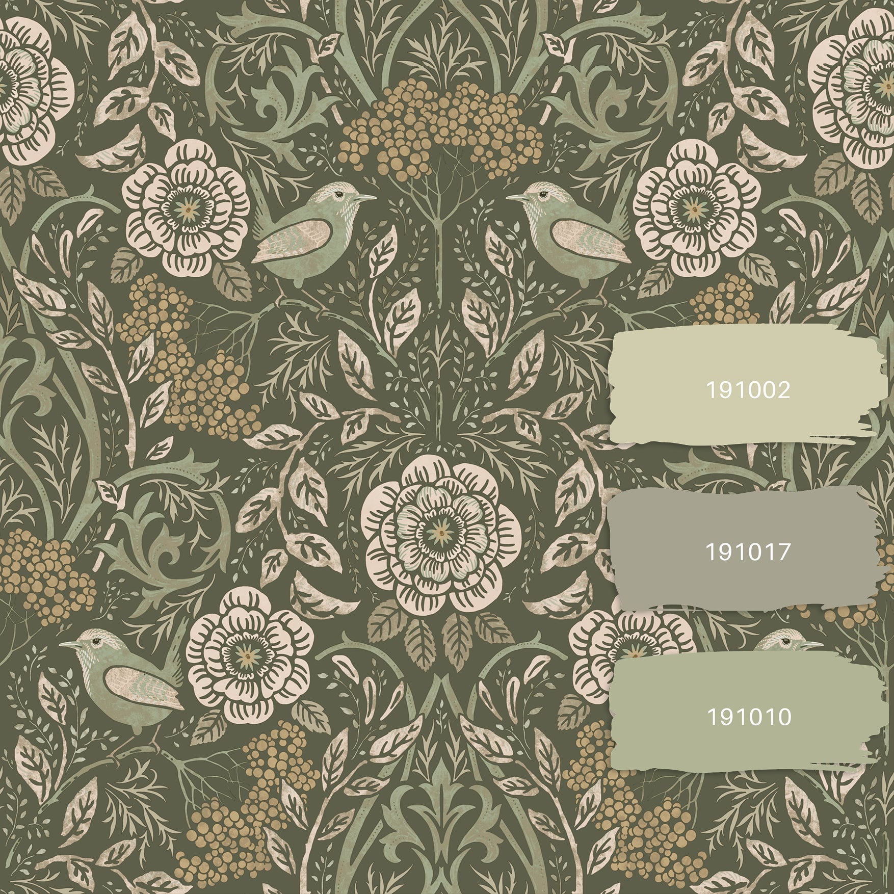 Papier peint fleurs et oiseaux vert foncé - 53 cm x 10.05 m - ESTAhome - 7