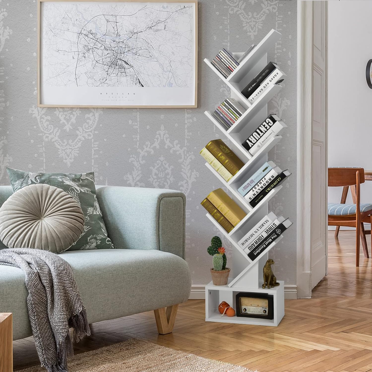 Scaffale A Scala Con 4 Ripiani In Legno - Libreria Multiuso Per Soggiorno, Bagno, Ufficio, Con Sistema Anti-Ribaltamento