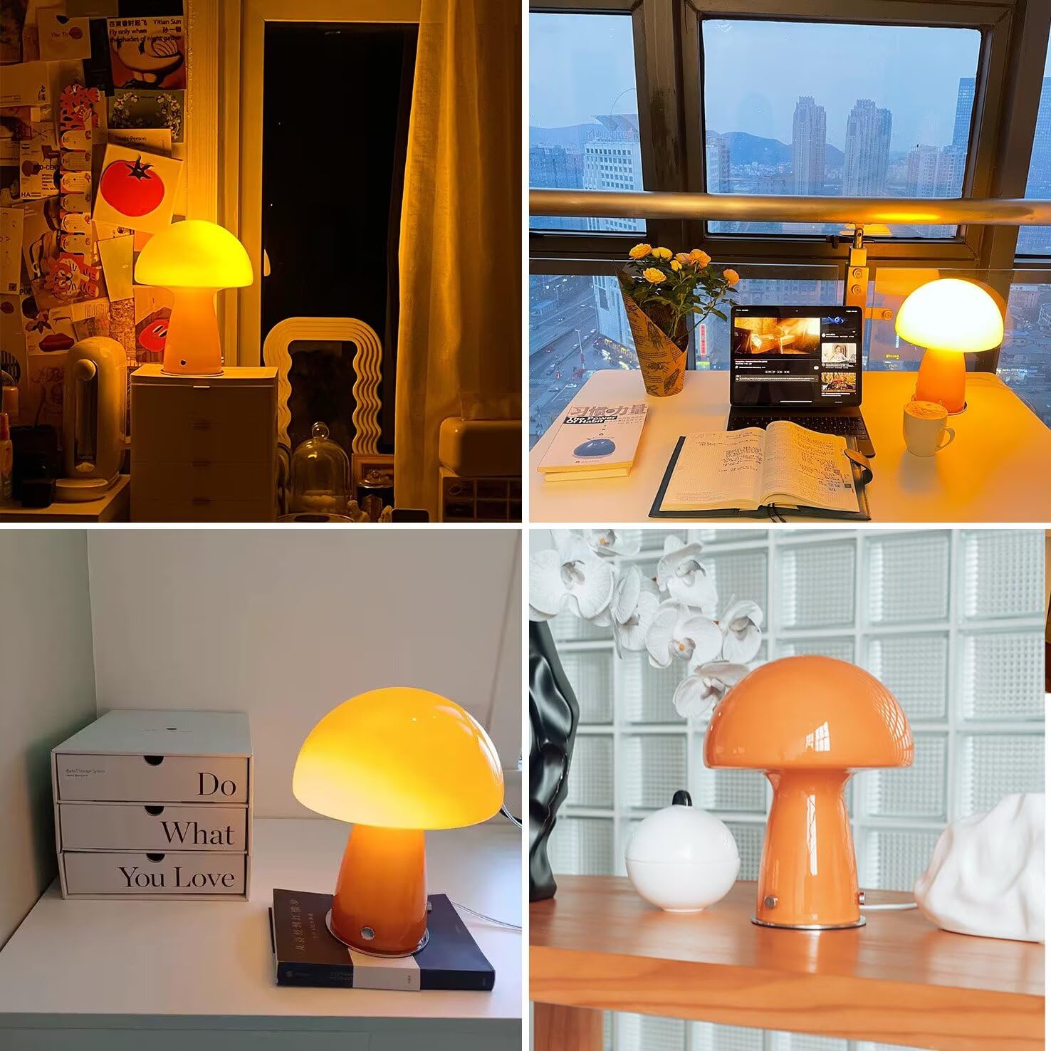 Lampe de table LED à intensité variable, lampe de table champignon en verre, trois températures de couleur 3000K/4000K/6000K, adaptée à la chambre - 6