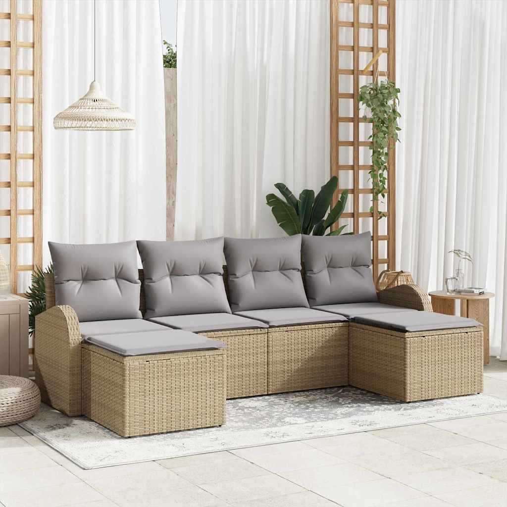 Zestaw Sof na Ogród z poduszką 6 pcs Beżowy Rattan poli vidaXL