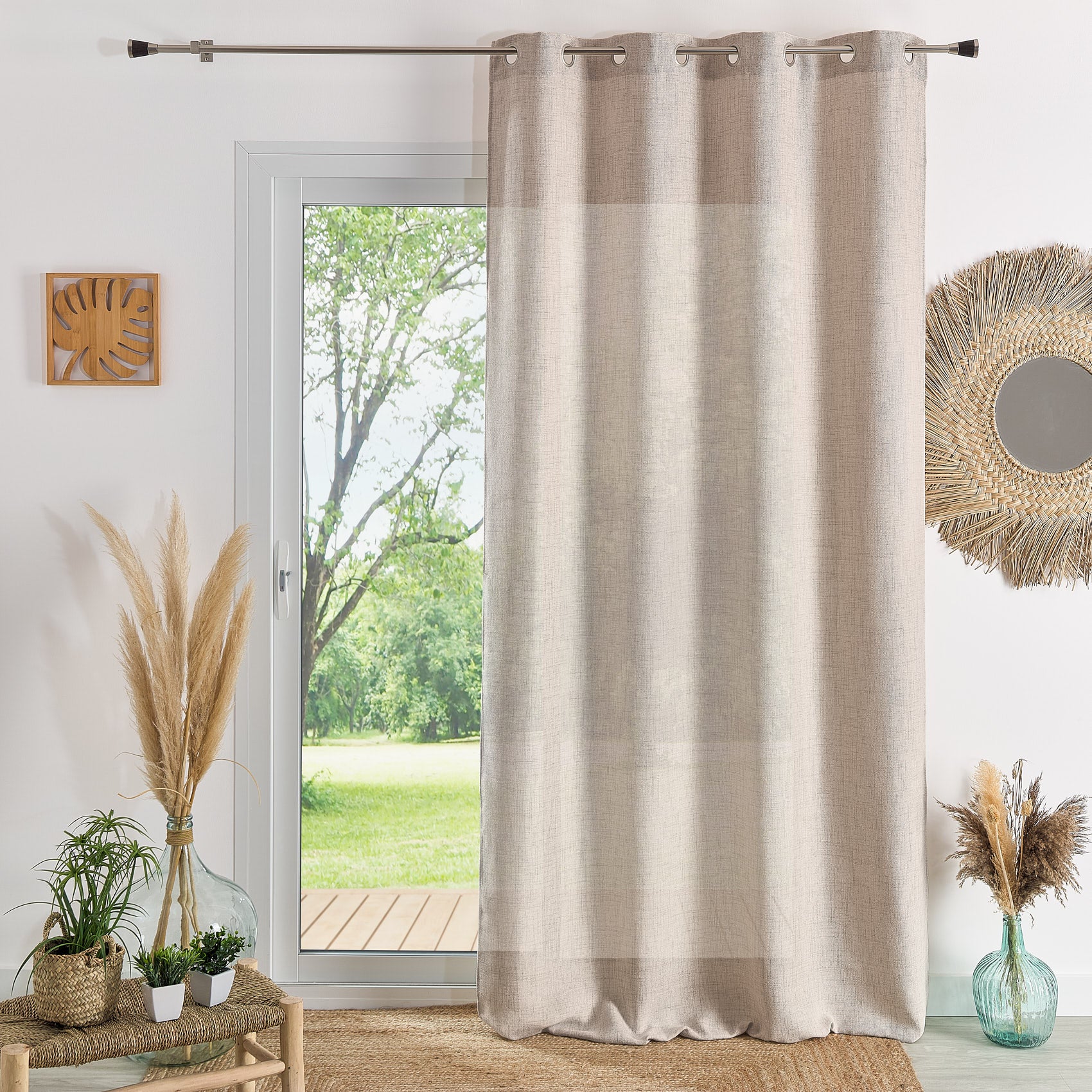 Rideau tamisant uni et chiné - Lin - 140x260 cm - Polyester - 3