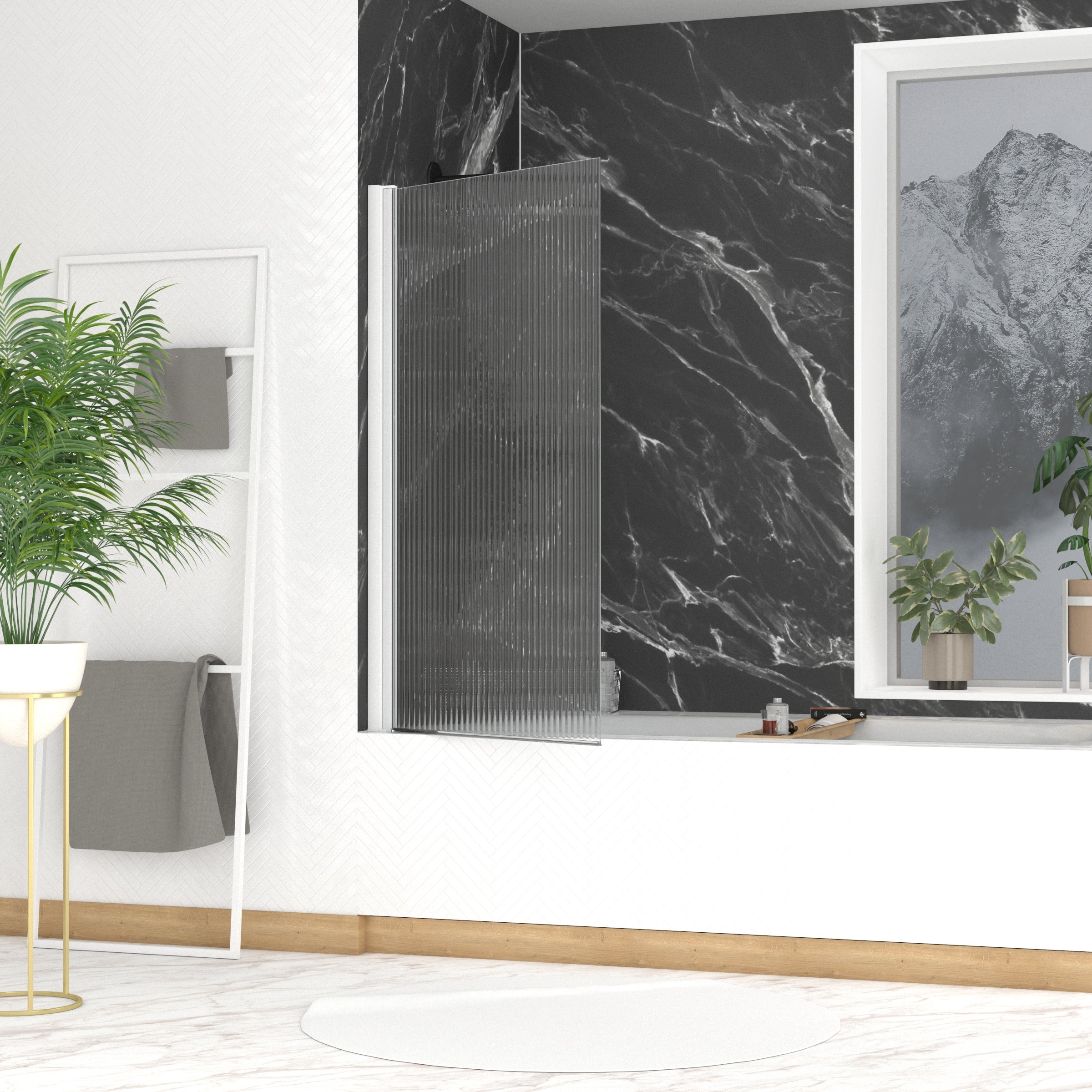 Pare baignoire Rabattable 80x140cm - Profilé Blanc - Verre Trempé Ondulé 5mm - WAVY - 5