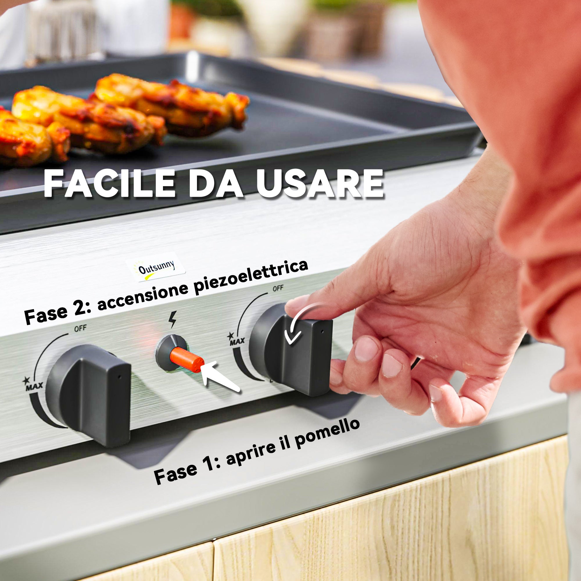 Outsunny Piastra Barbecue a Gas con 4 Bruciatori da 2.4kw e Piano Antiaderente, 77x44.5x19cm, Argento - 5