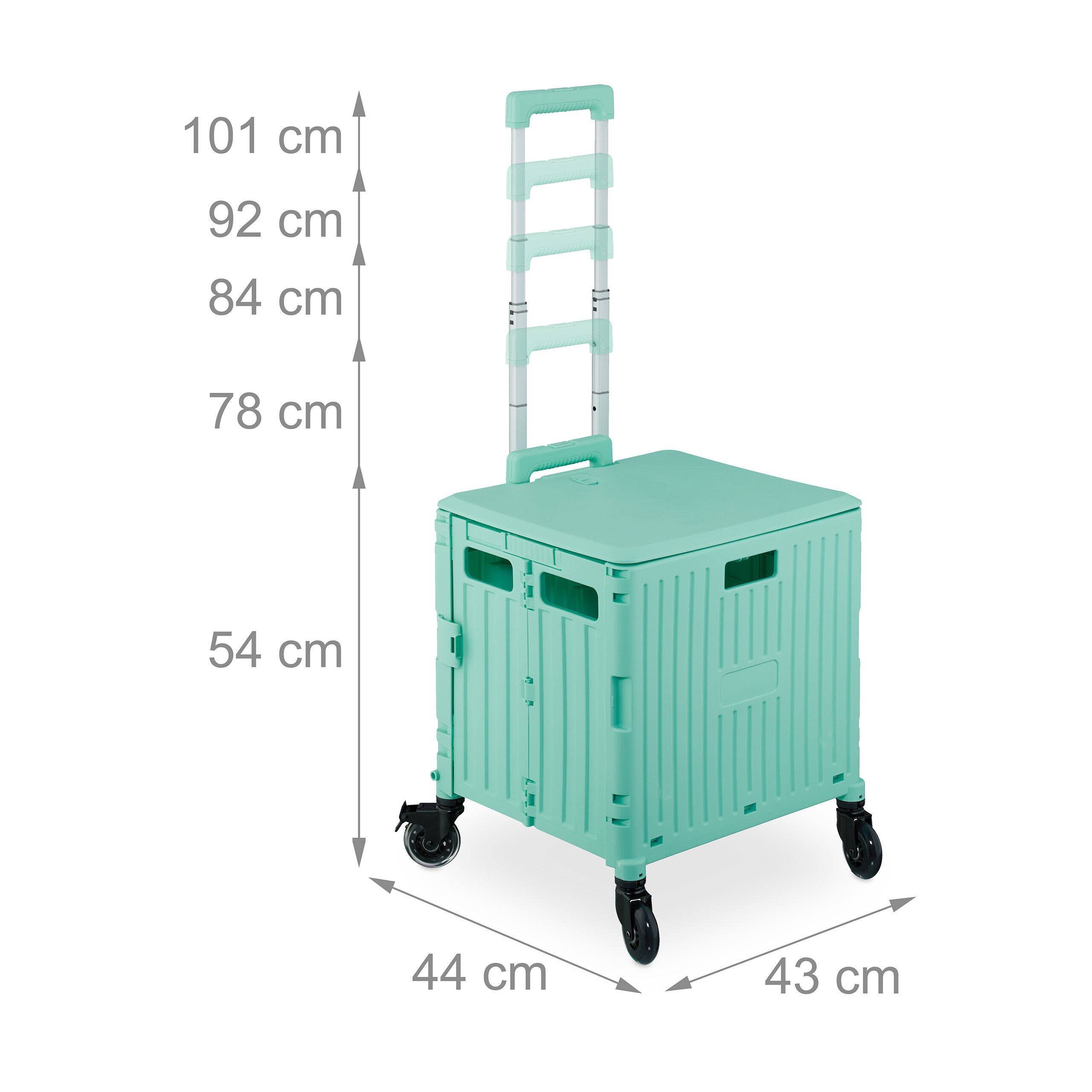 Relaxdays Chariot de courses avec couvercle, caisse pliable à roulettes, poignée inclinable, 35 kg, turquoise - 4