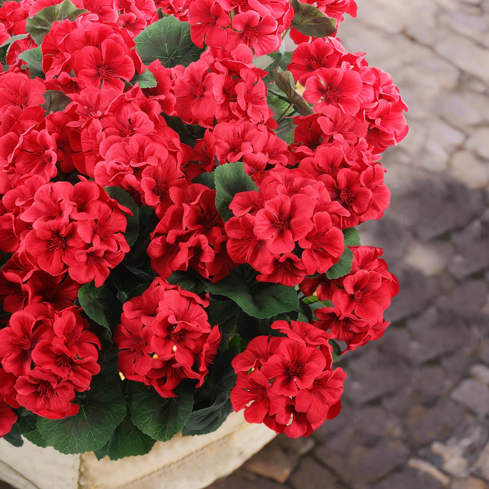 Paquete de 5 flores artificiales de geranio y begonia para bodas, flores y plantas artificiales, rojo, 35 cm - 8