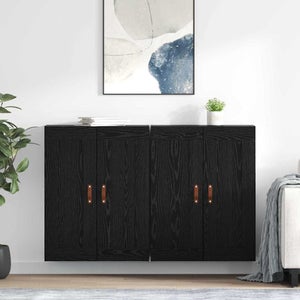 Meuble Mural 2 Portes Vitrées En Chêne Artisanal - 69,5x34x90 Cm - Pour Salle à Manger, Salon, Rangement