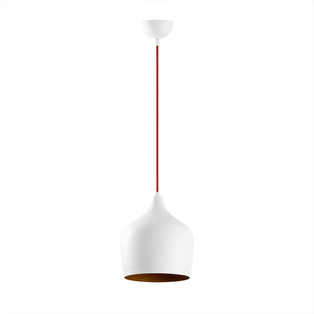 Nowoczesna lampa sufitowa Momo z czerwonym kablem i białym abażurem ø22 cm