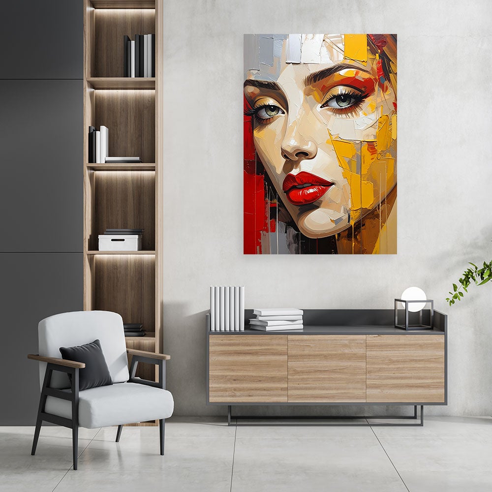 Obraz do salonu sypialni, Kobieta portret żółty czerwony 60x90 - 2