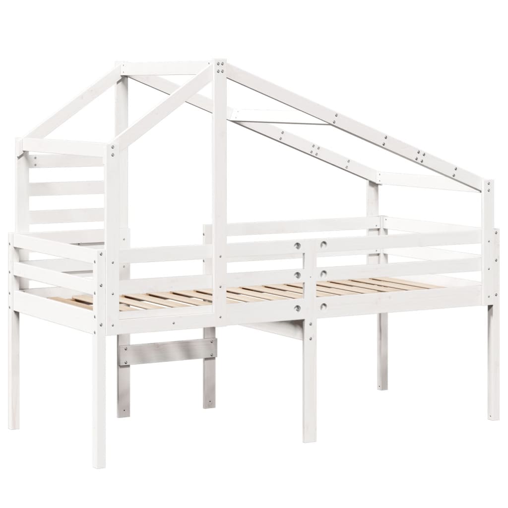 Lit haut avec toit blanc 90x200 cm bois de pin massif - 6