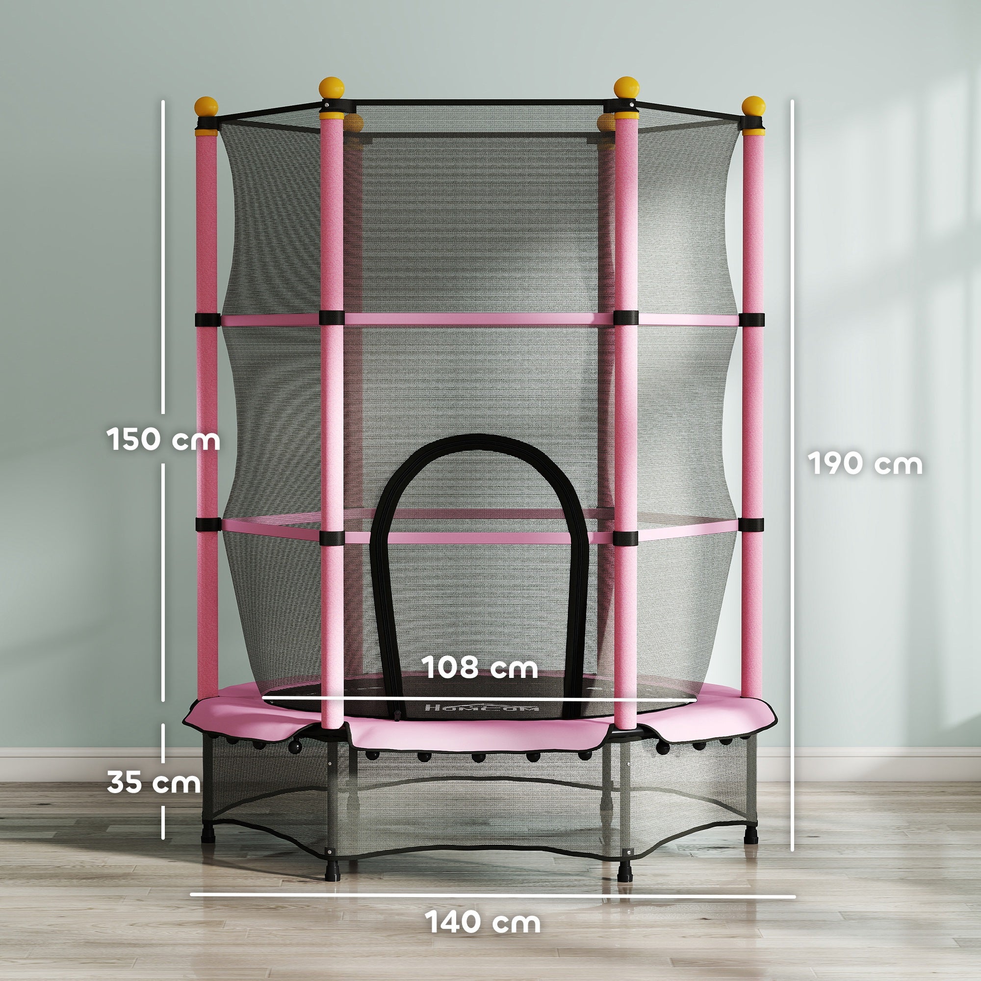 Trampoline Enfant 1,83 M – Filet Sécurité, Cadre Acier, 36 Ressorts, Hauteur Totale 2,25 M, Noir/rose
