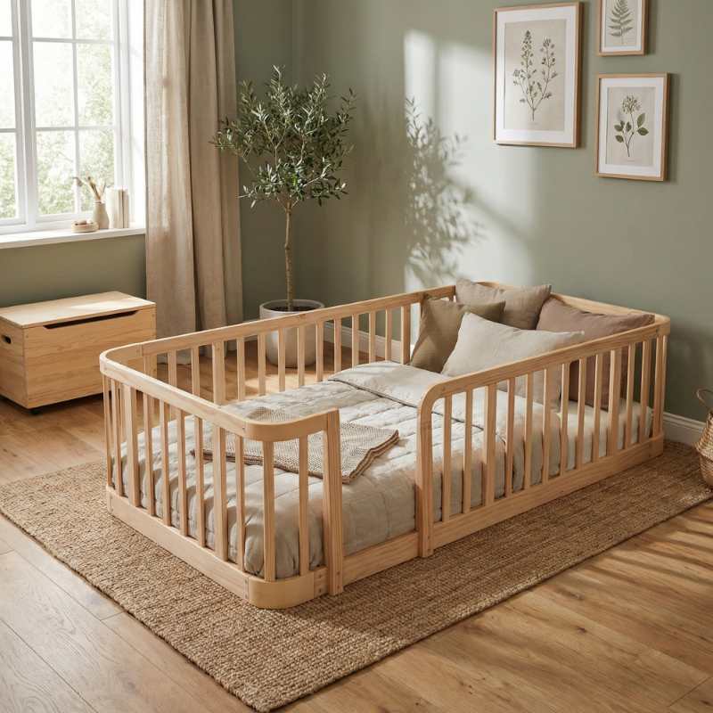 Parque para bebé modular natural 90x200 cm, barrotes 7 cm, madera, bordes redondeados, anti-atasco, seguridad niños y mascotas, habitación, casa