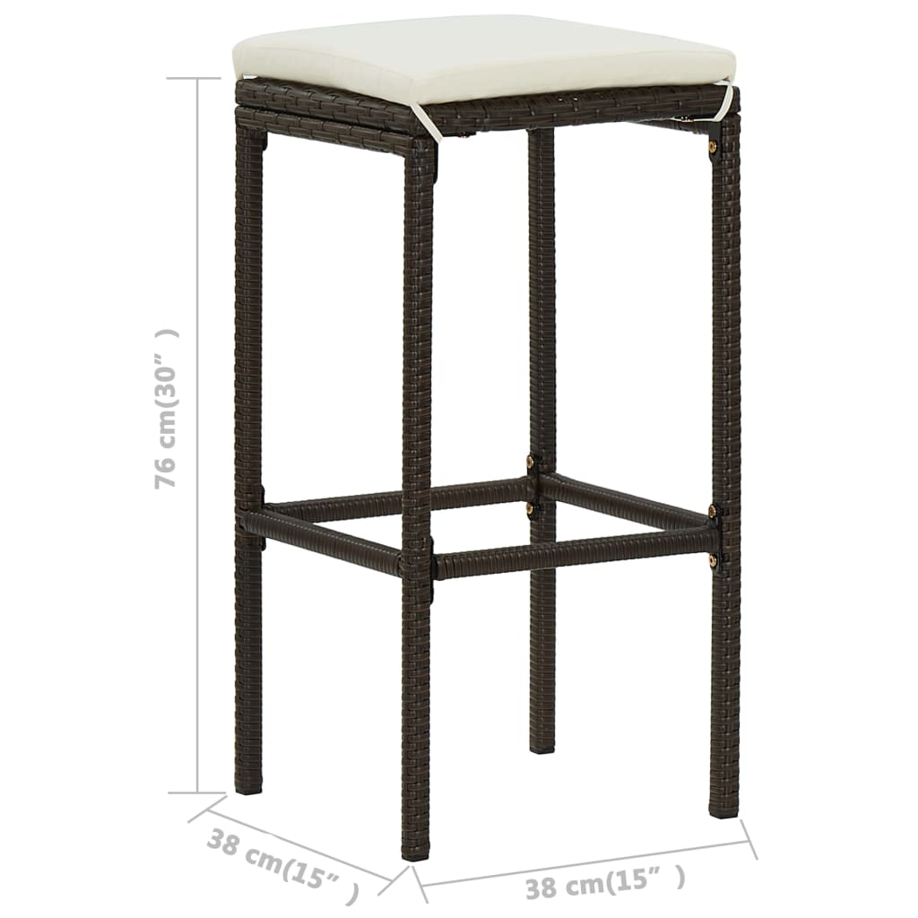 Ensemble de bar de jardin avec coussins 3 pcs Marron vidaXL - 9