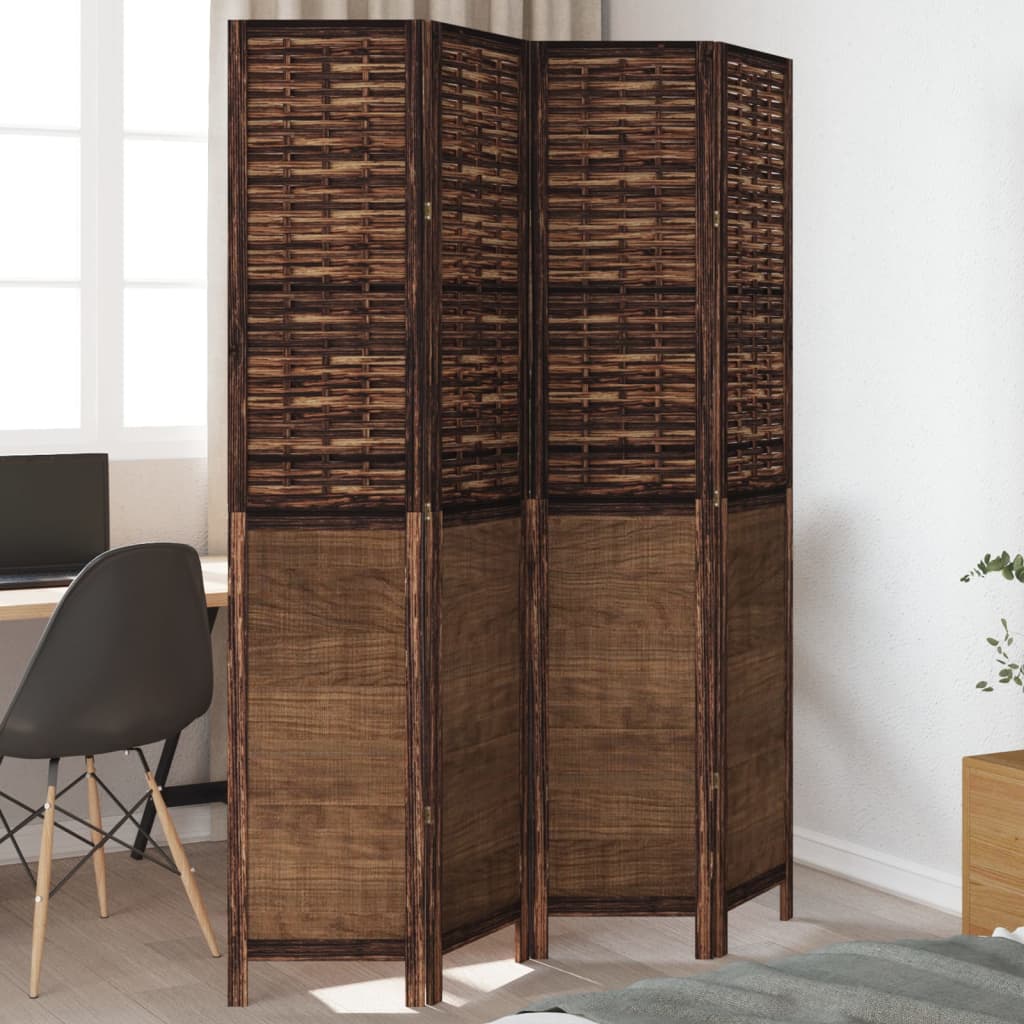 Maison exclusive - biombo separador de 4 paneles madera paulownia marrón oscuro