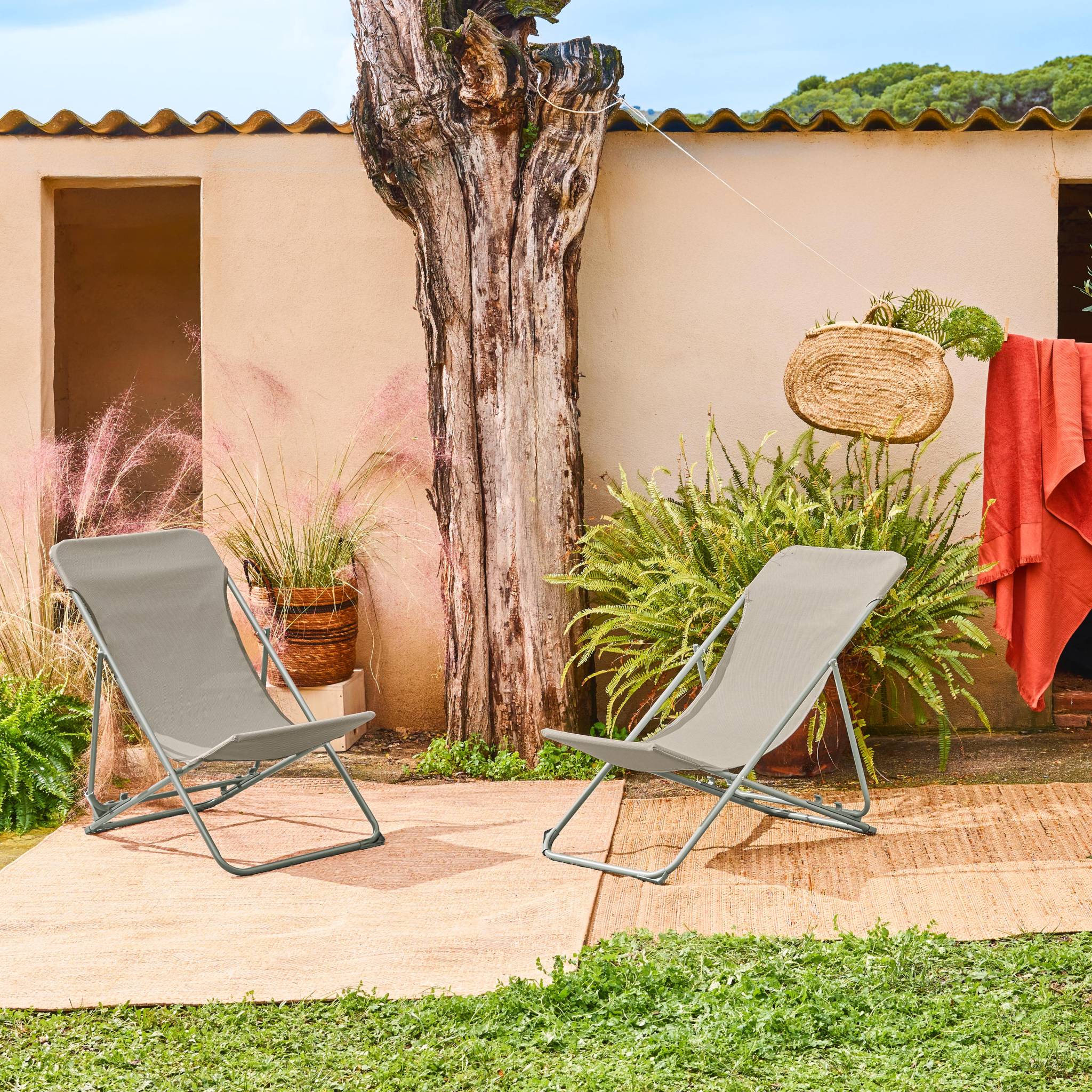 Set di sedie a sdraio da giardino pieghevoli, Verde kaki Leroy